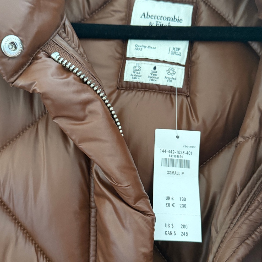 Abercrombie Ultra Long Brown Puffer Coat - Picture 3 of 4